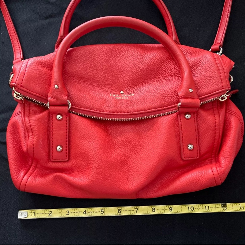 KATE SPADE Coral Color Pebble Leather fold over Smaller Size zip Top Crossbody